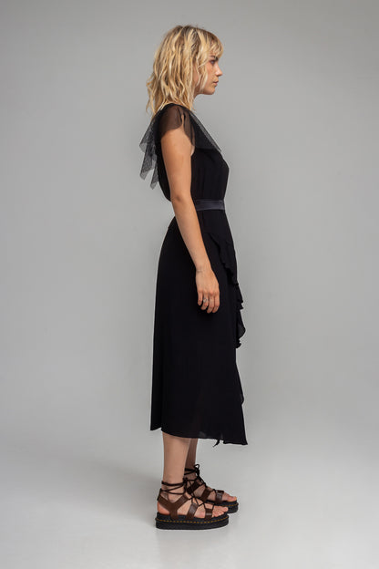 mesh frill maxi dress from soft viscose fabric artista budapest
