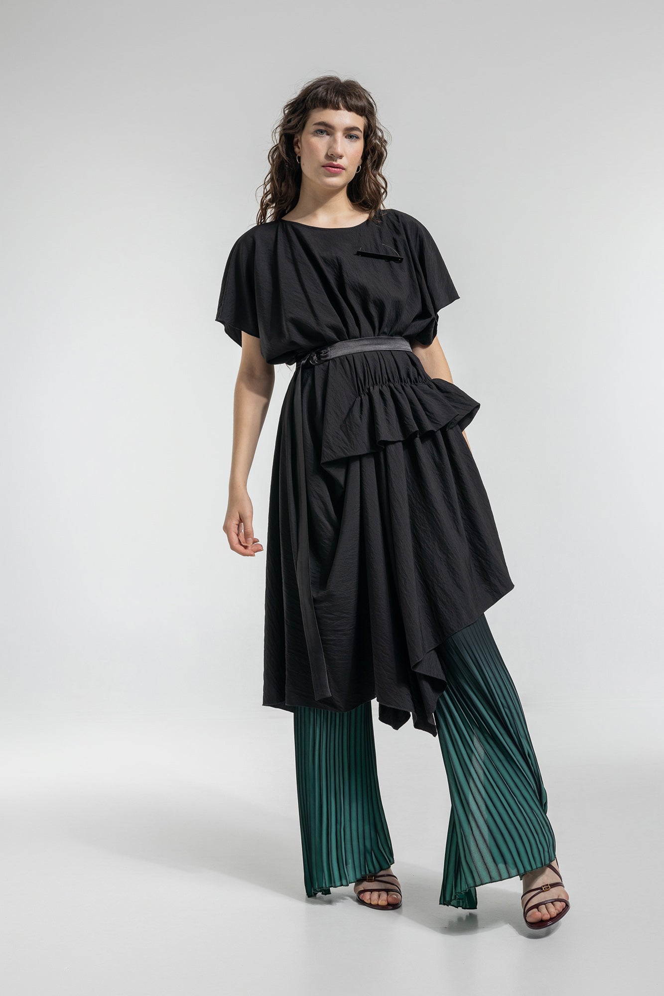 oversized midi dress with emphatic fold on left side