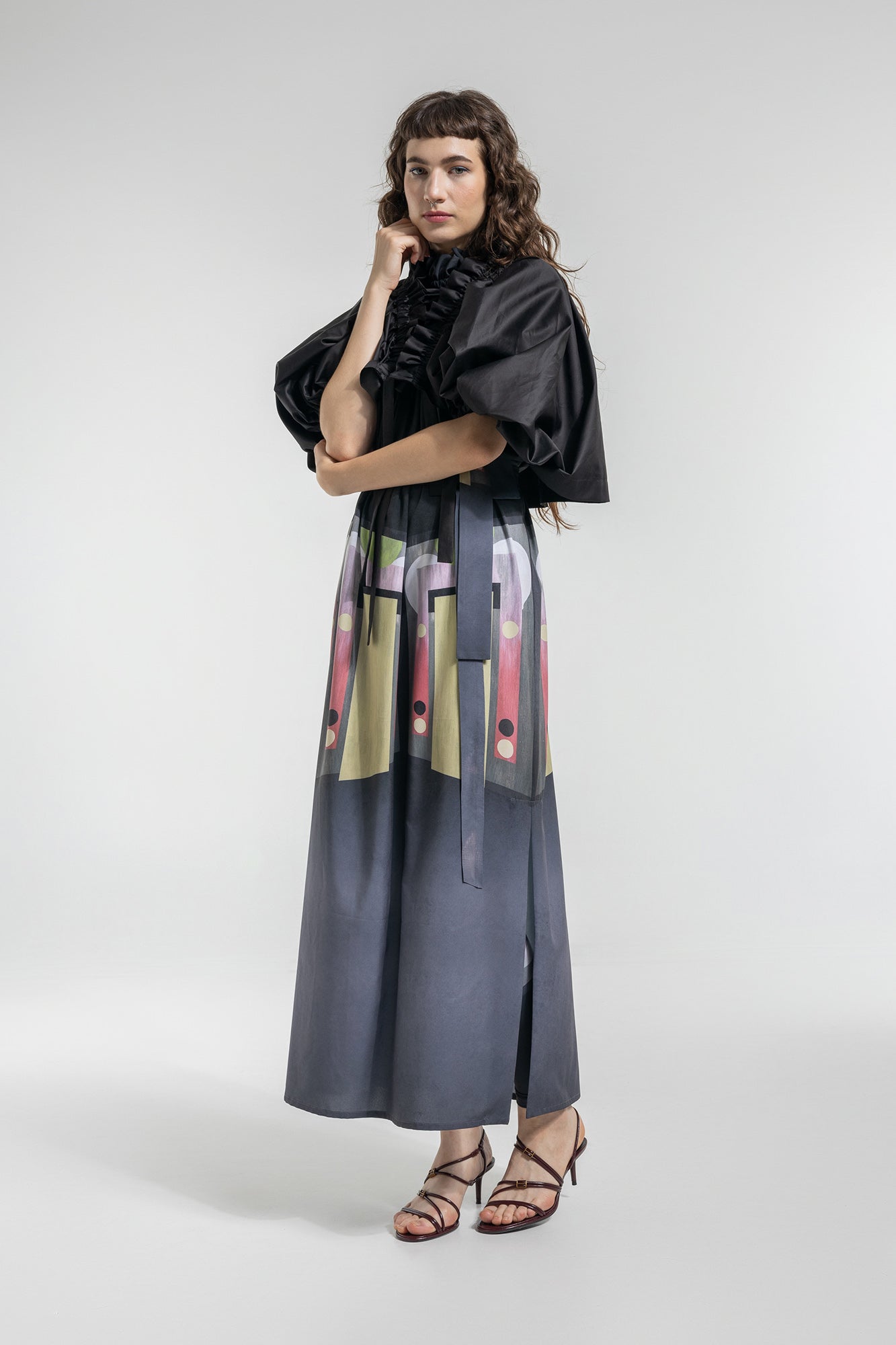 bubble sleeves three-quarter length blouson