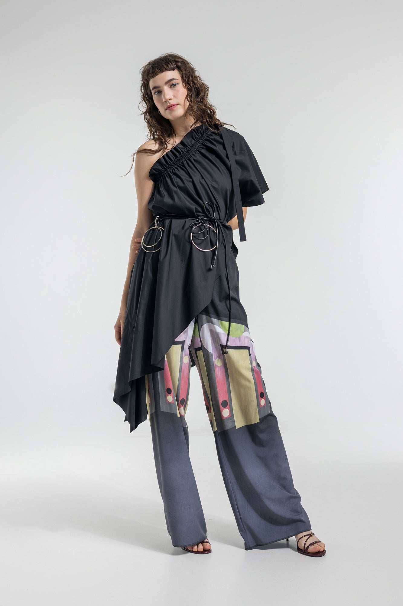 one shoulder asymmetric midi dress asymmetric gathered neckline