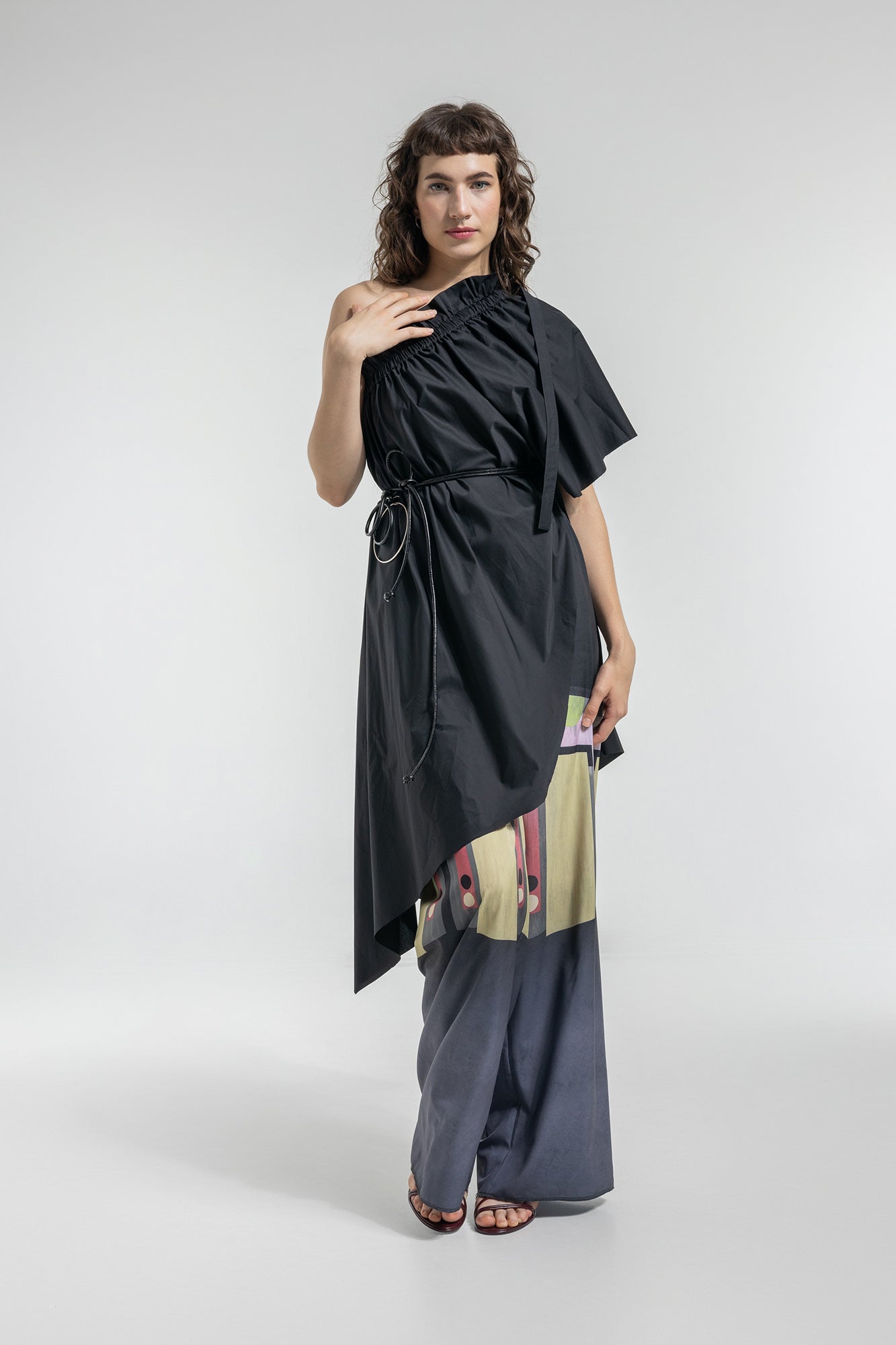 one shoulder midi dress asymmetric hemline