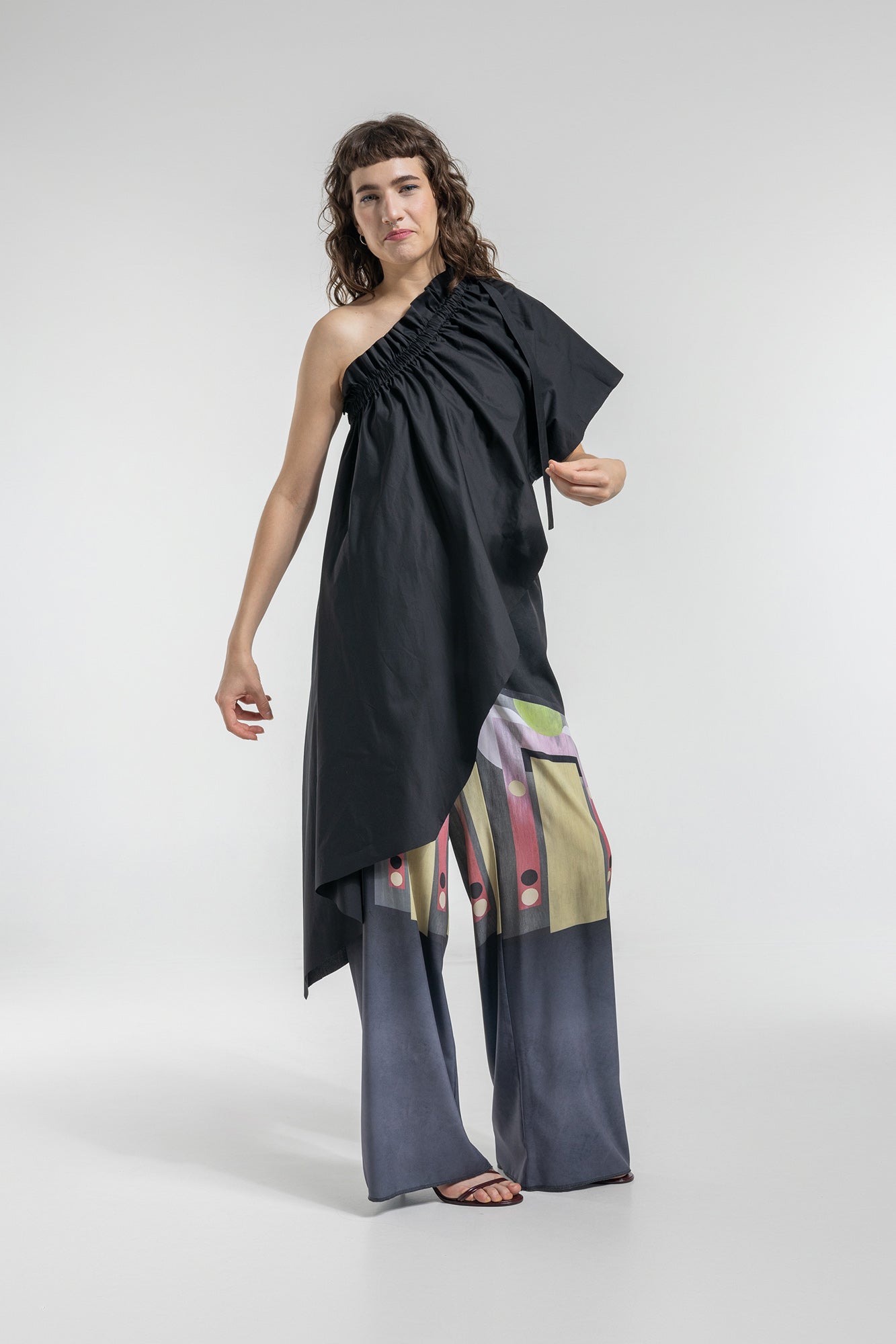 modular one shoulder midi dress
