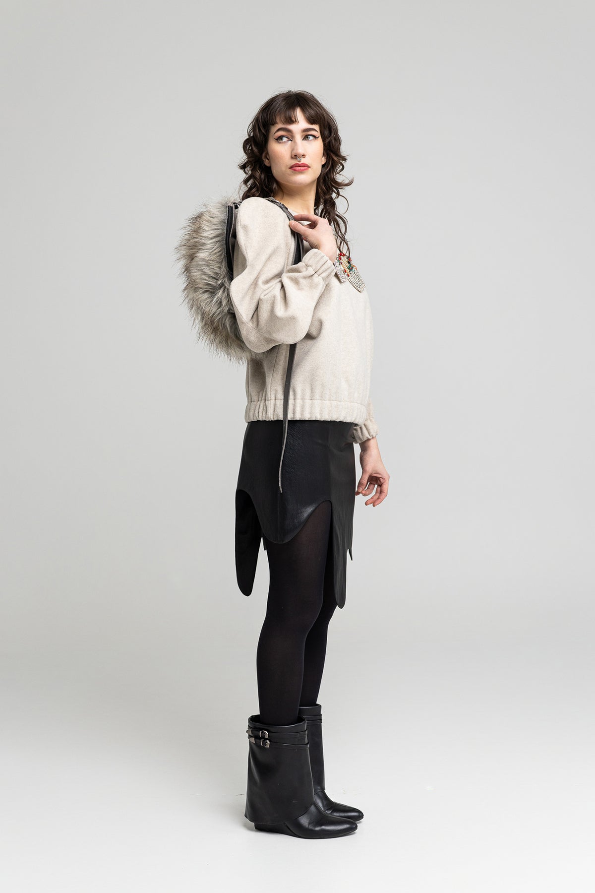 eco-leather mini skirt curved hemline artista budapest