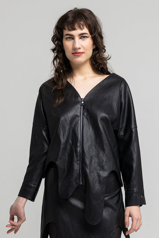 zipped asymmetric eco-leather jacket fully lined Artista Budapest