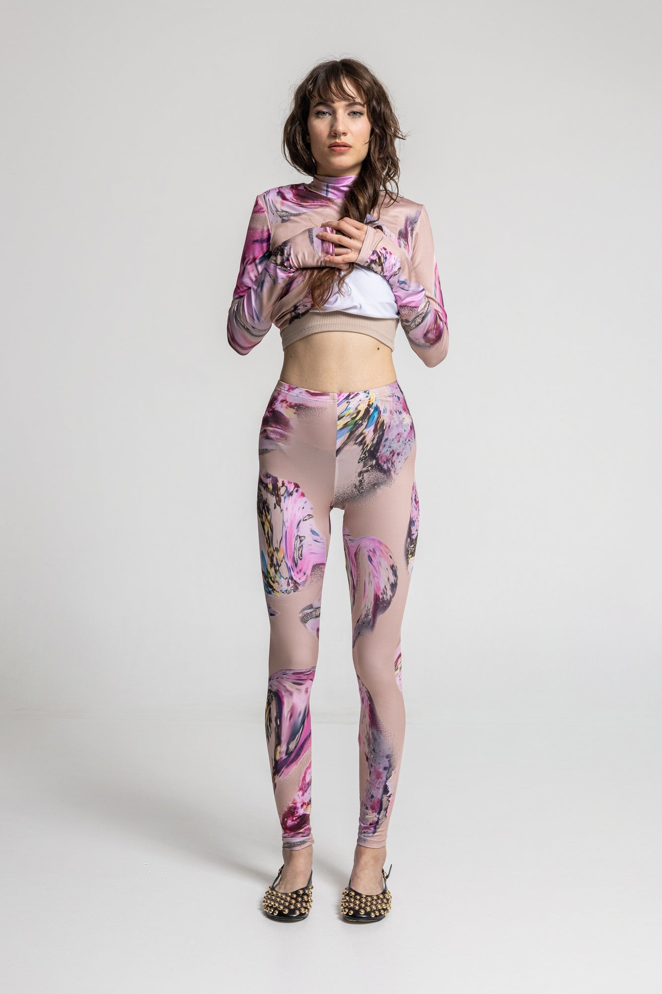 printed elastic leggings with high-rise finish