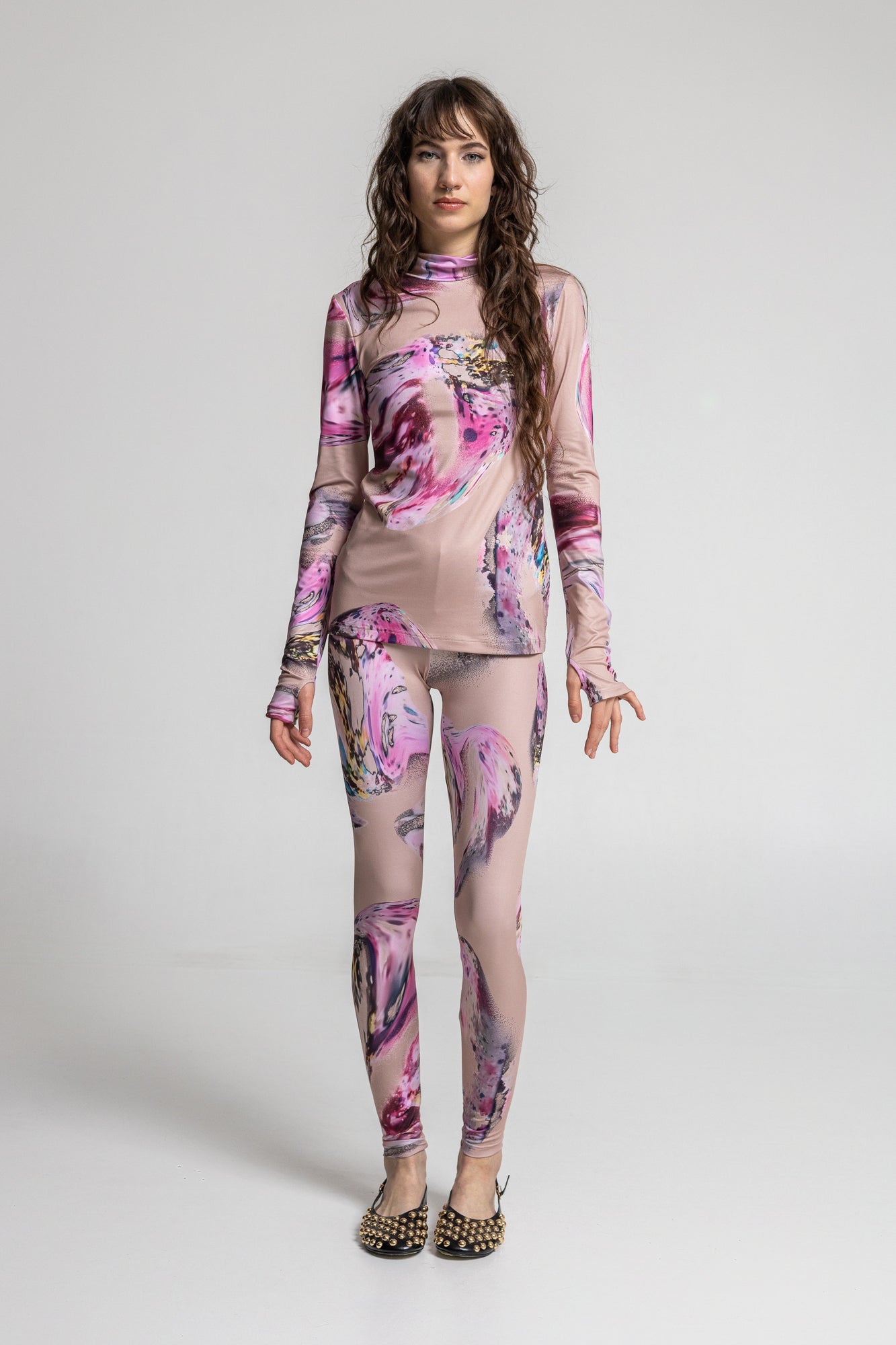 printed leggings stretchable elastane fabric