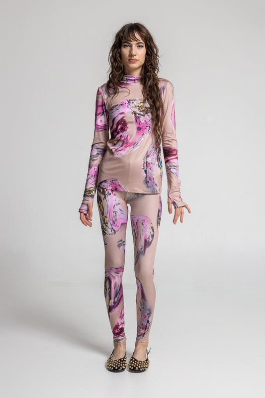 printed leggings stretchable elastane fabric
