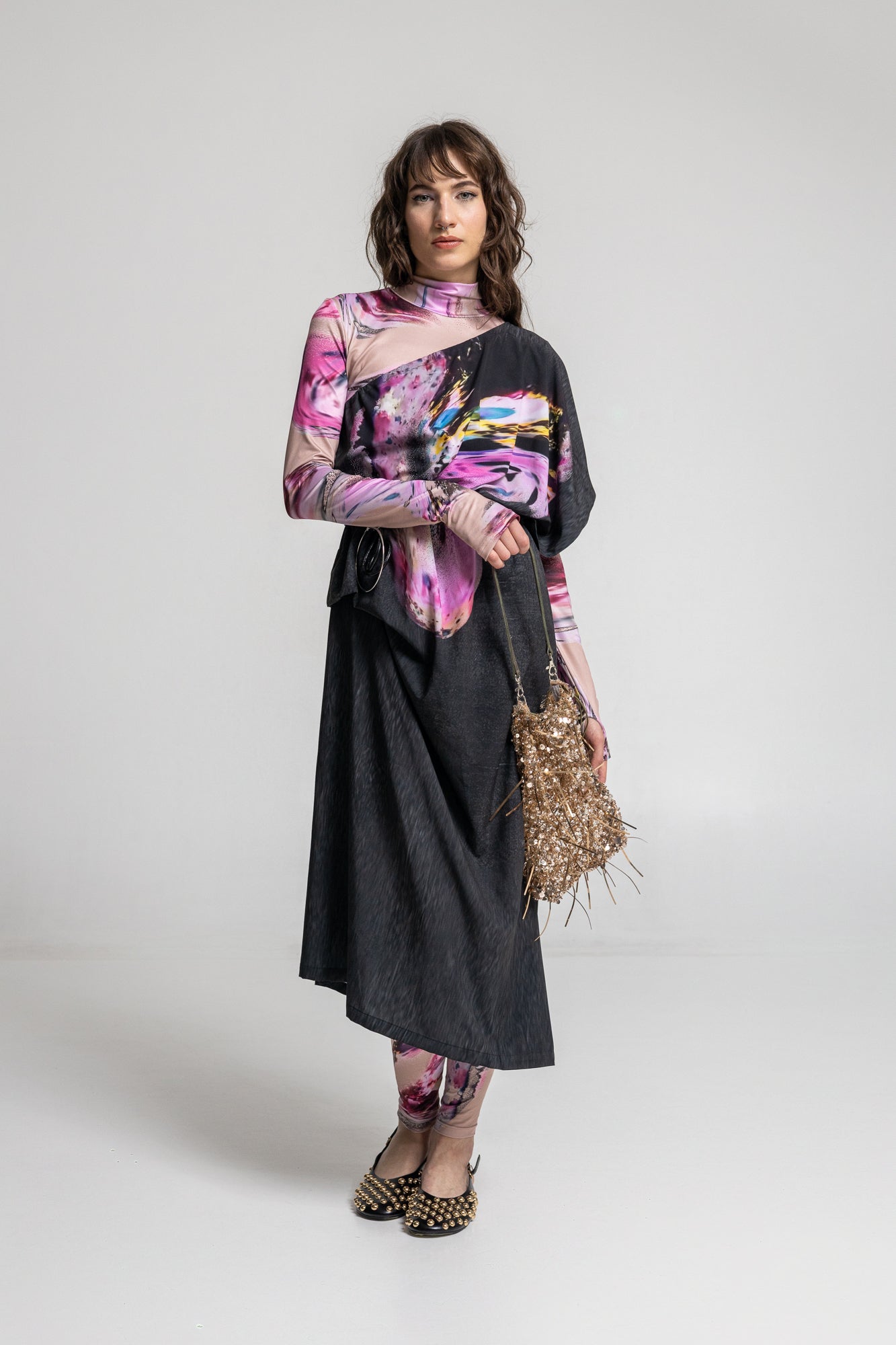 slightly elastic printed top turtleneck finish