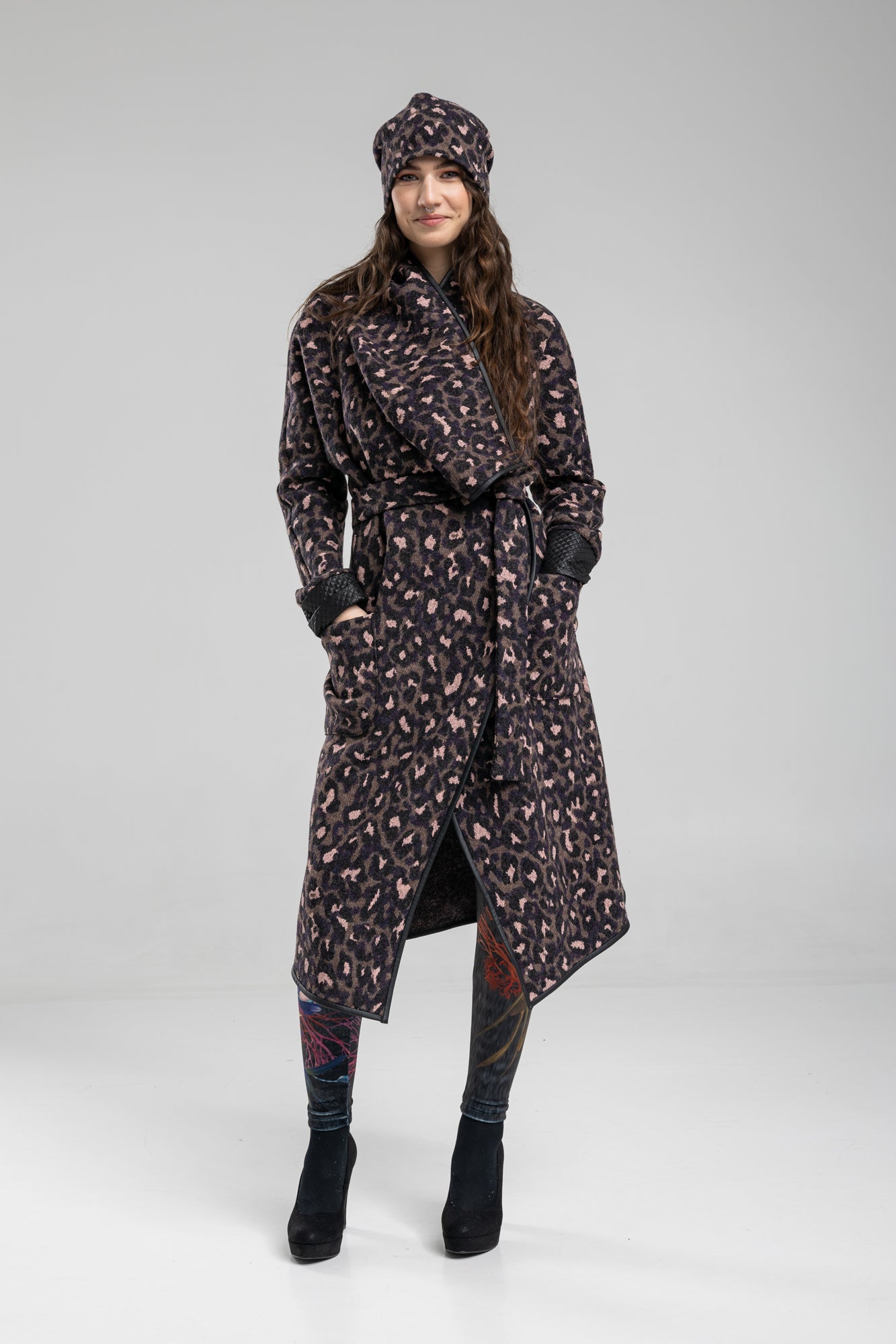 knitted maxi coat with front pockets