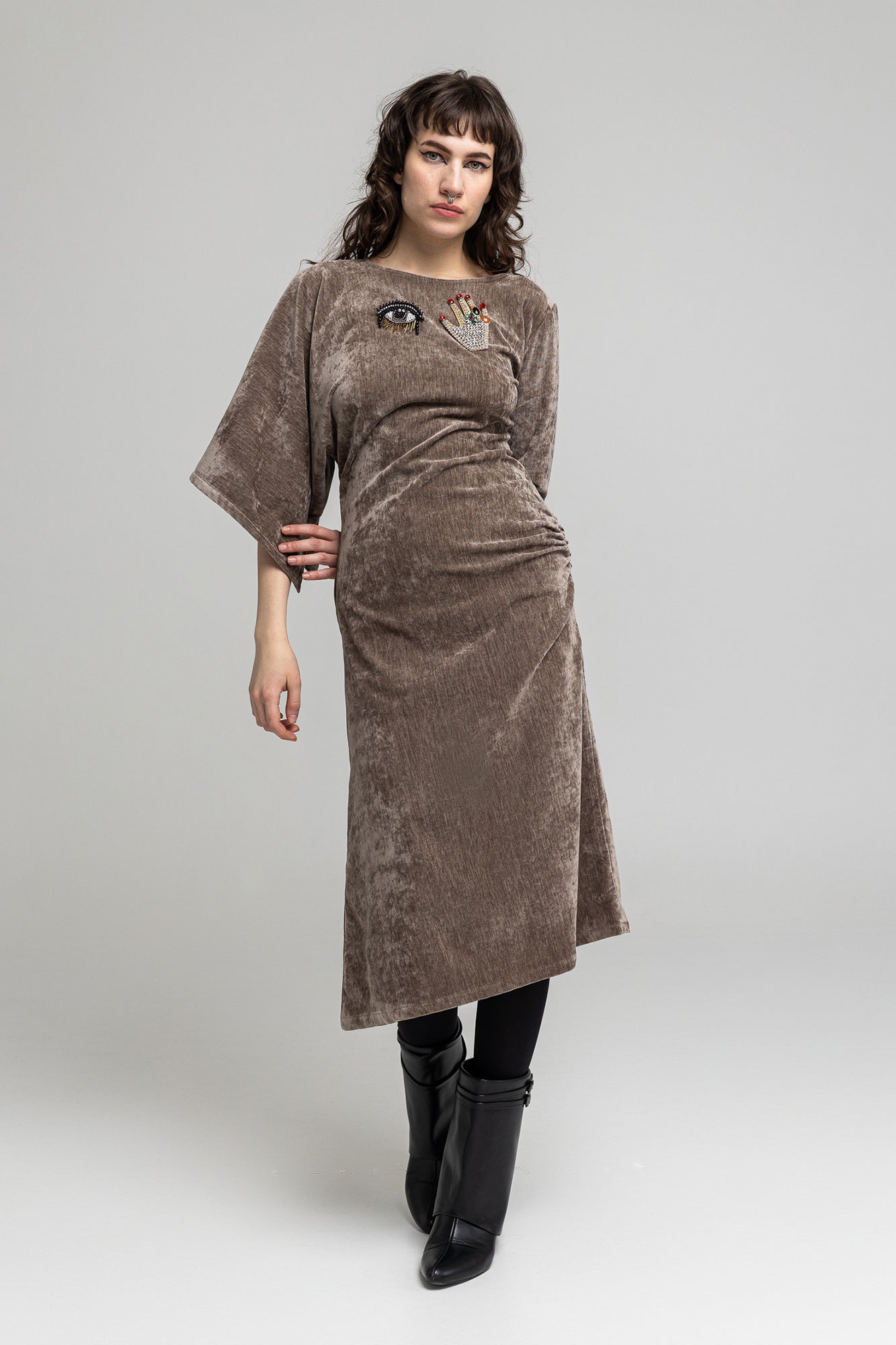 Phoebe Asymmetric Sleeve Midi Dress