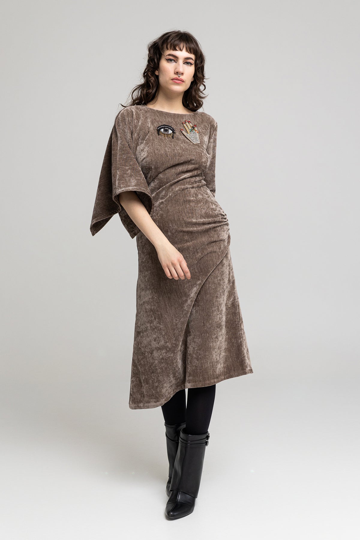 Phoebe Asymmetric Sleeve Midi Dress