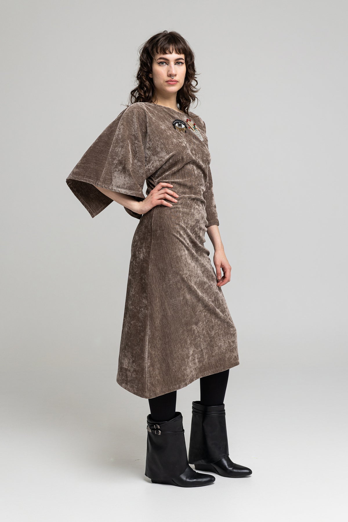 Phoebe Asymmetric Sleeve Midi Dress