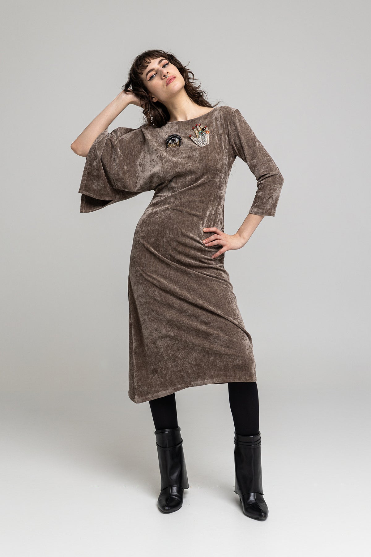 Phoebe Asymmetric Sleeve Midi Dress