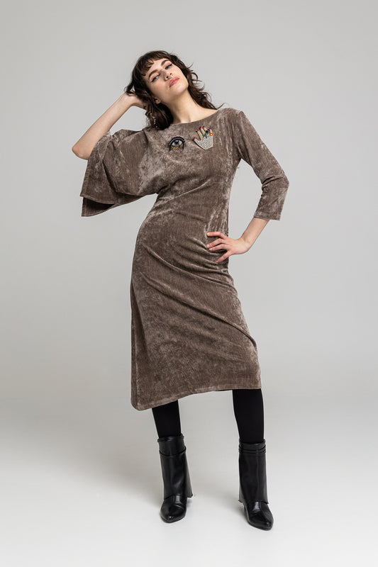 Phoebe Asymmetric Sleeve Midi Dress