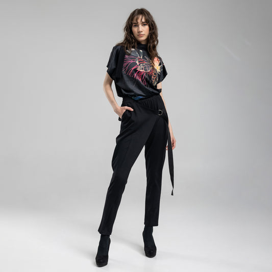 Black viscose jersey blend trousers