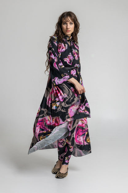 embellished a-line printed midi dress