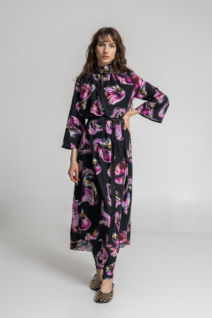 embellished midi dress with flared bell sleeves