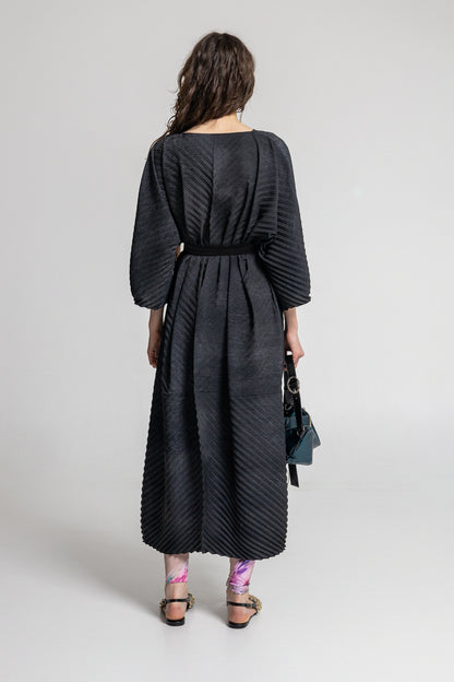 pleated graphite coloured maxi dress