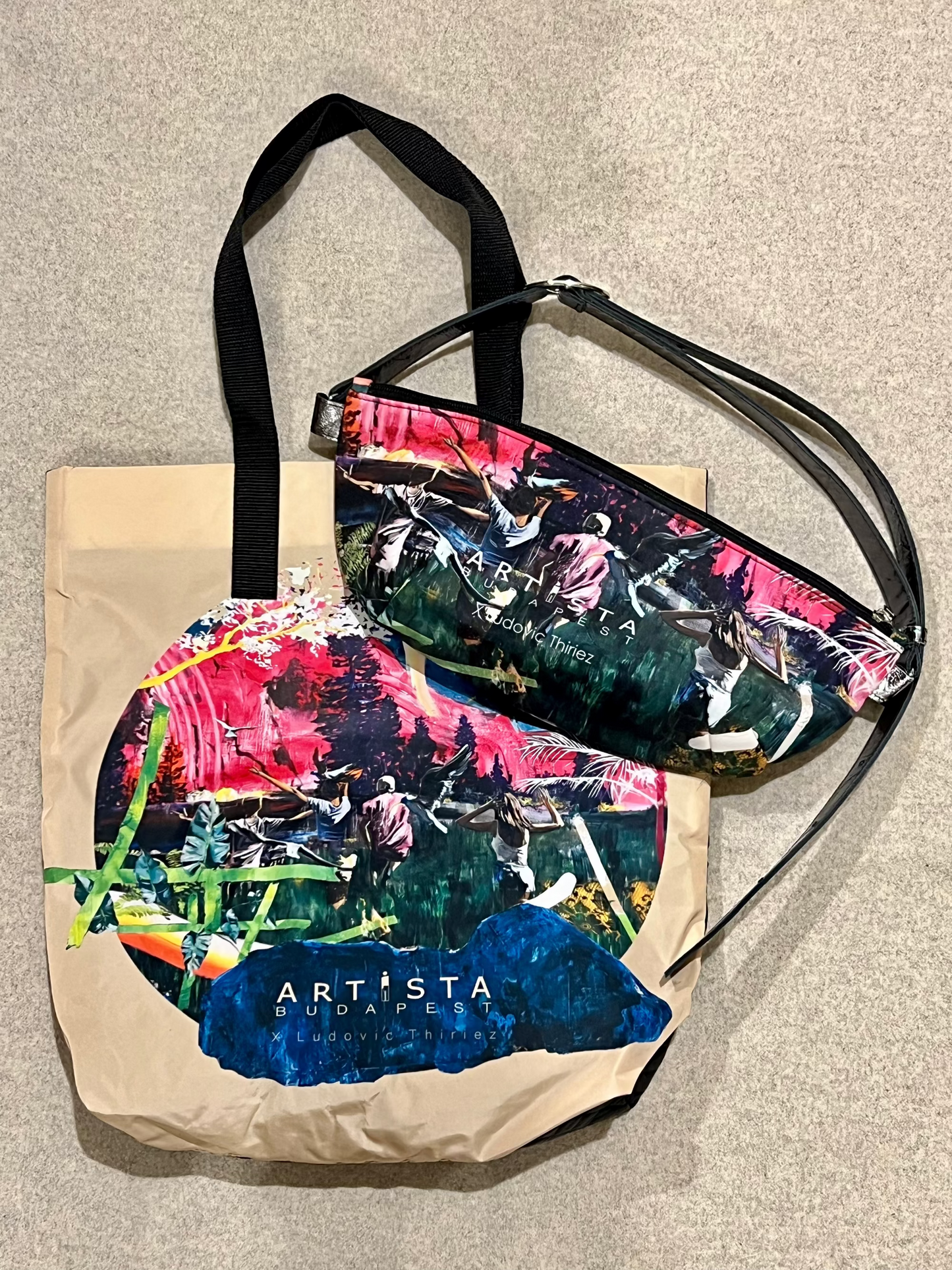 unique printed tote bag and bum bag
