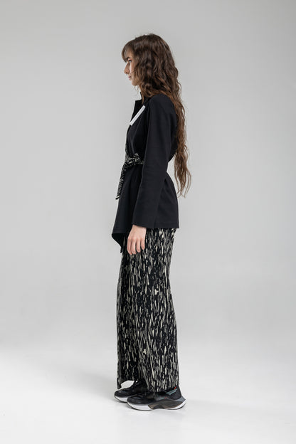 asymmetric jacket with inset tie belt