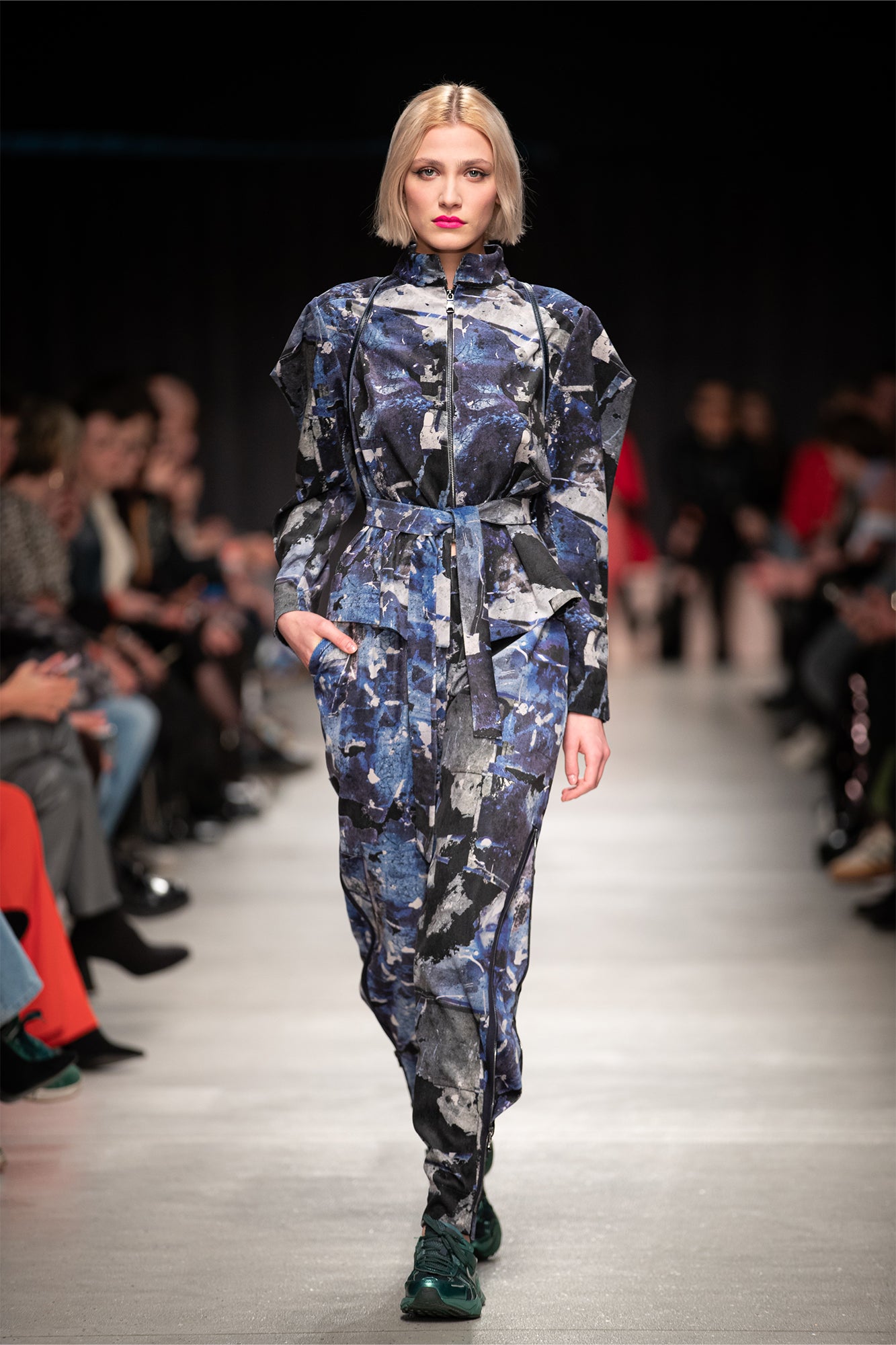 model wears the Secret Stories Corduroy Shirt Jacket during Budapest Central European Fashion Week