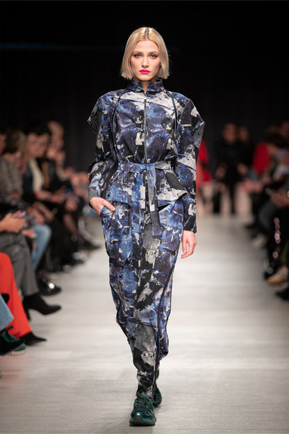 model wears the Secret Stories Corduroy Shirt Jacket during Budapest Central European Fashion Week