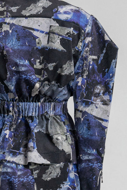 elastic unique printed shirt jacket with hidden faces in print design