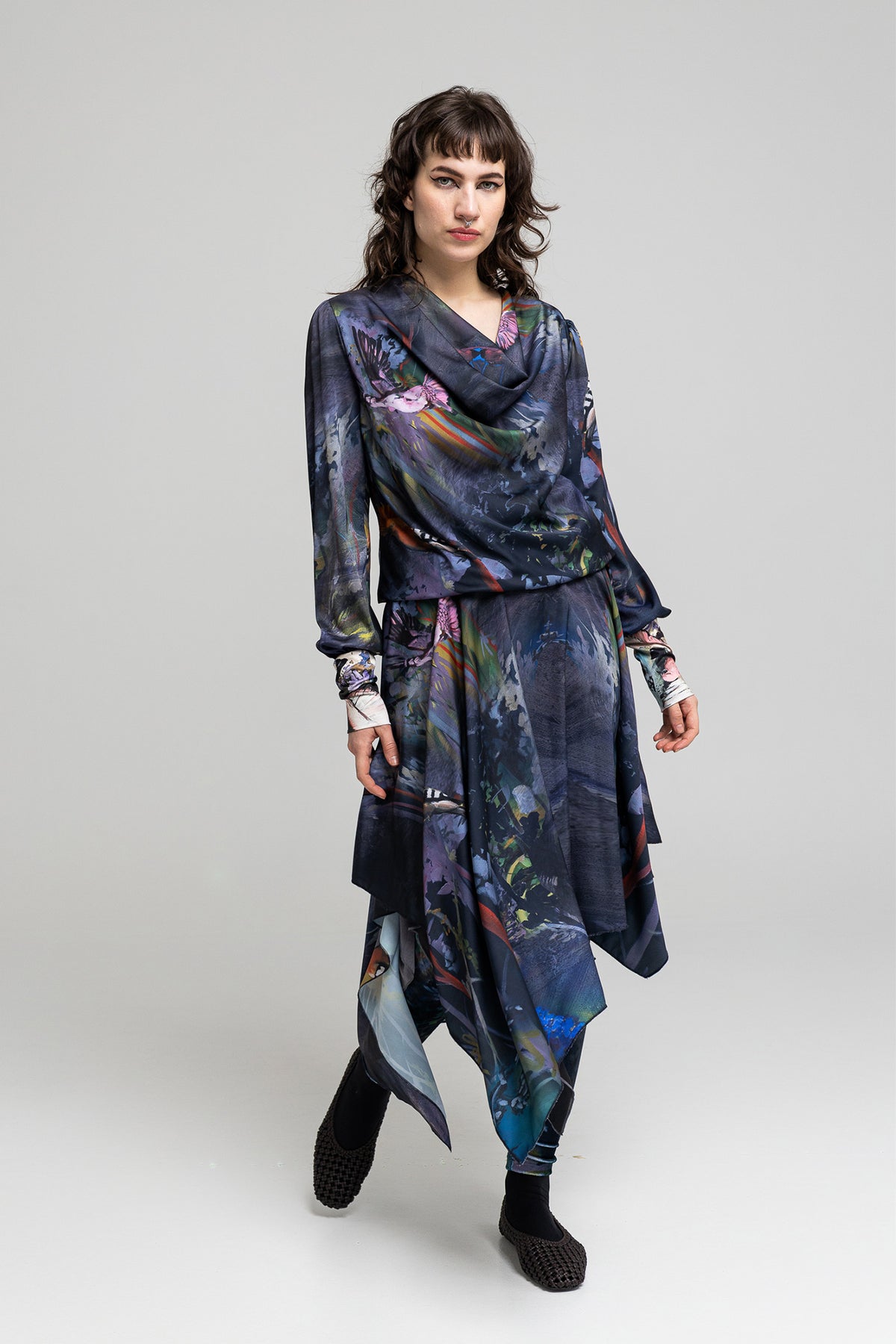 asymmetric midi skirt lightweight printed fabric artista budapest