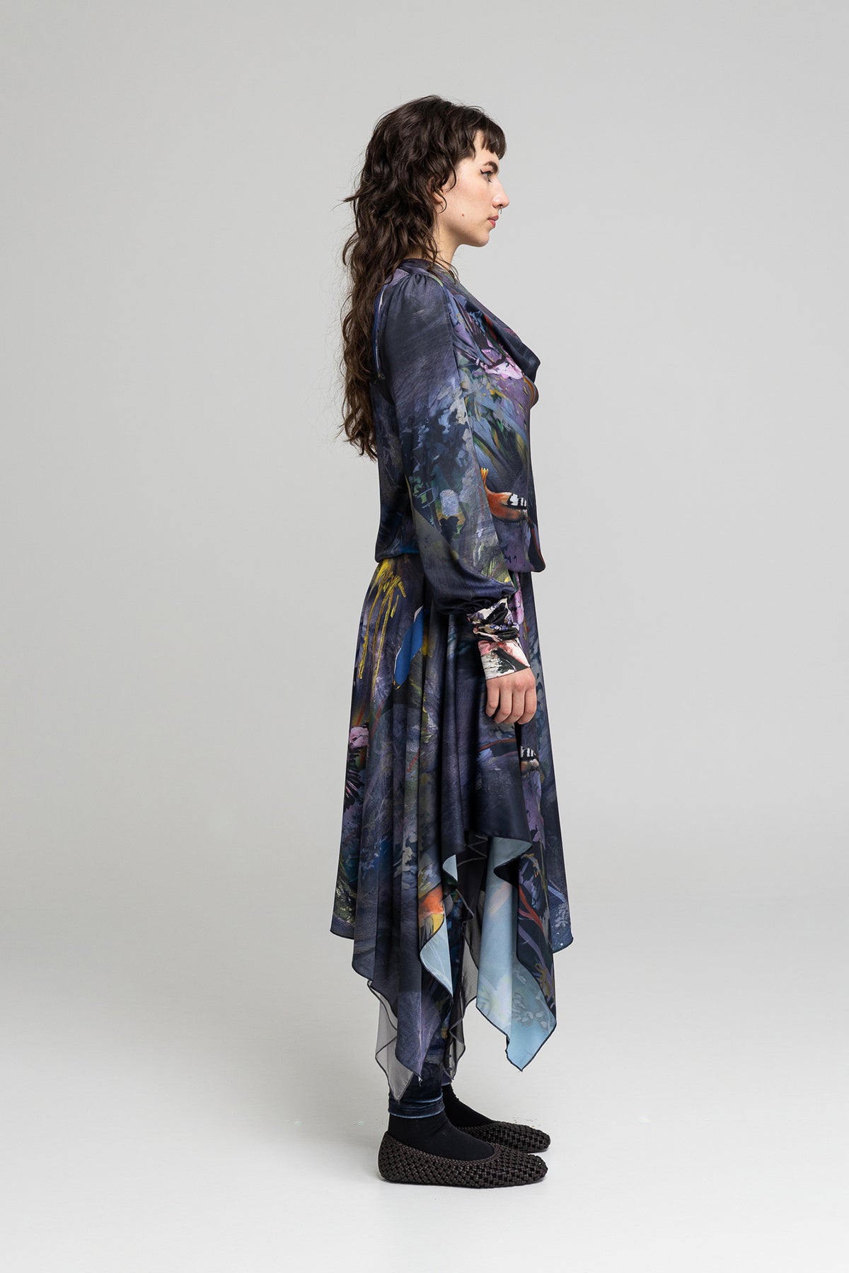 printed blouse with long gathered sleeves artista budapest