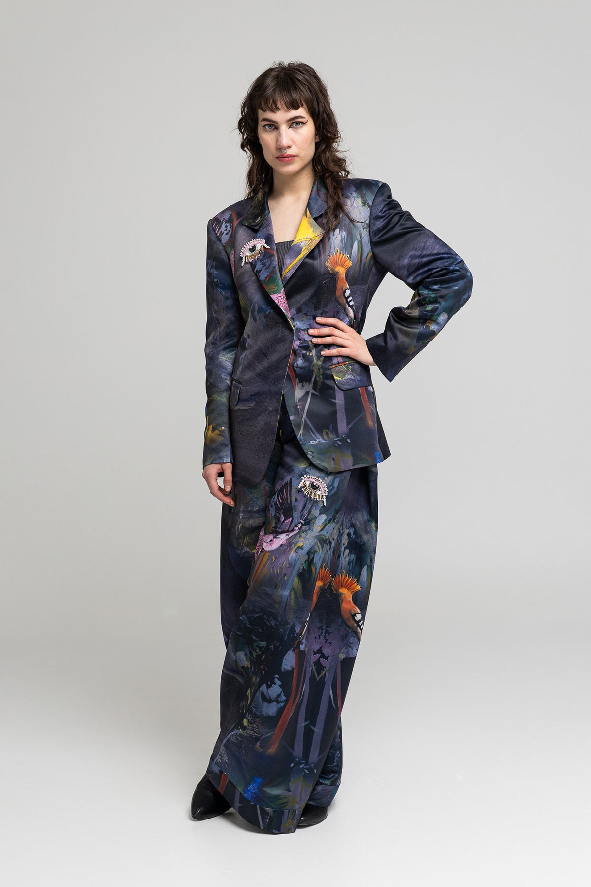 printed blazer with shoulder pads artista budapest