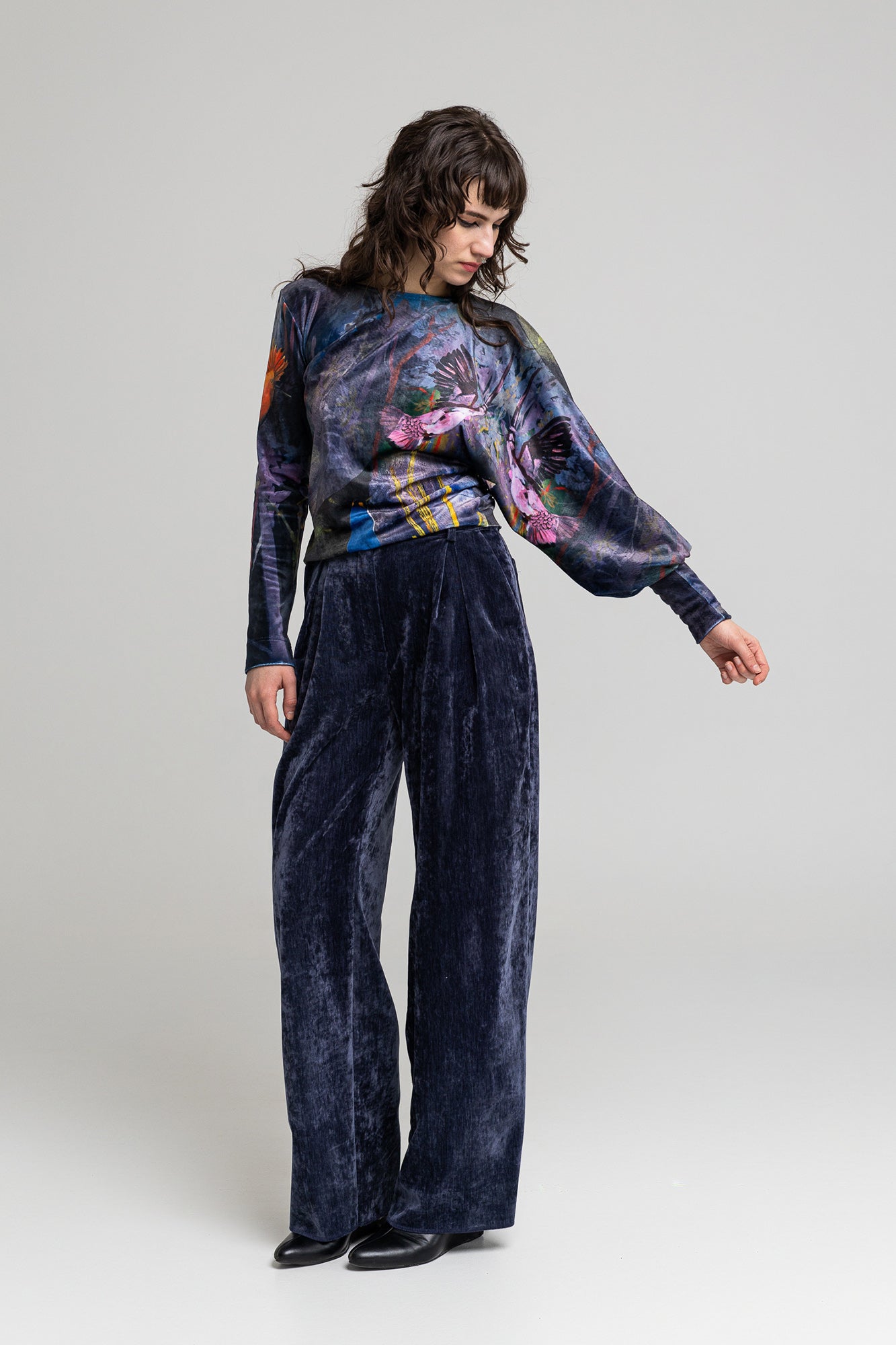 Serena Velvet Asymmetric Sleeve Top