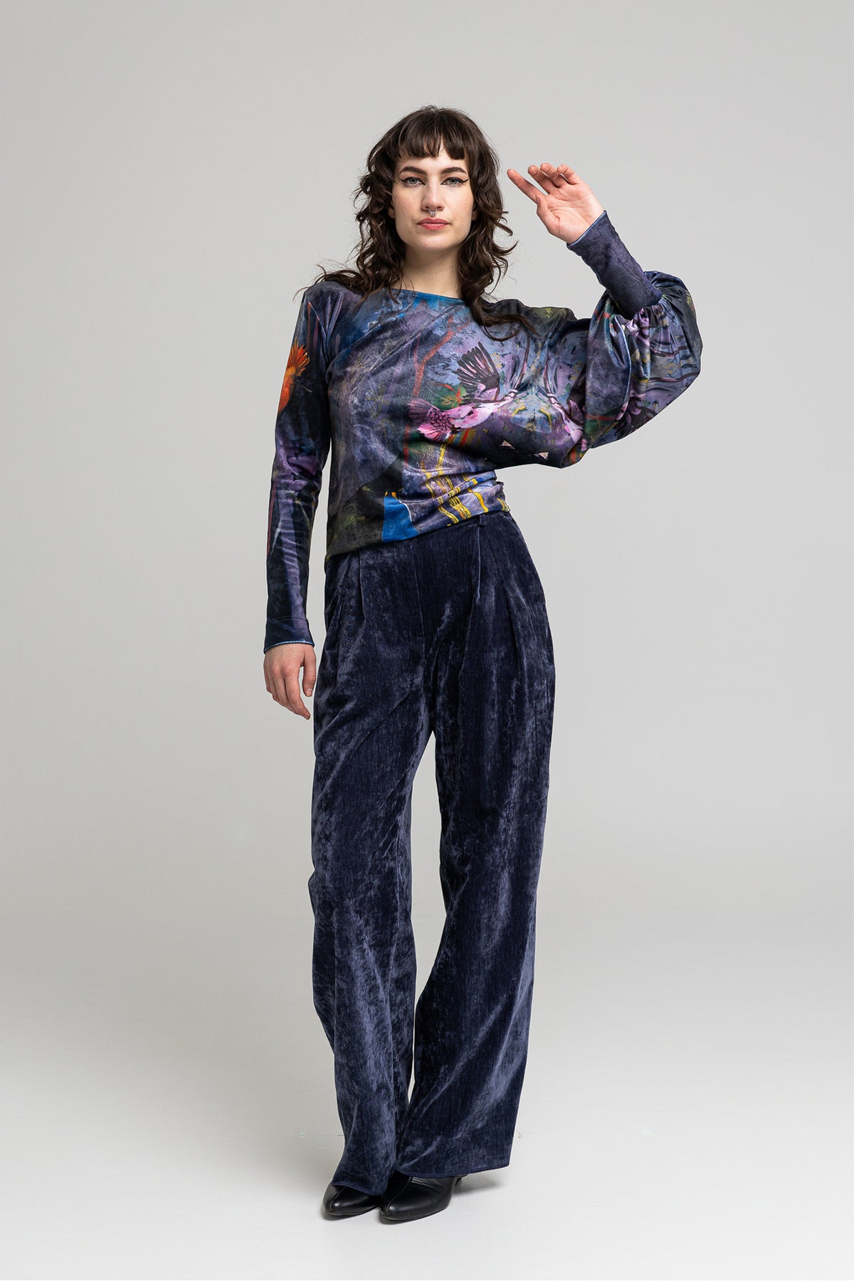 Serena Velvet Asymmetric Sleeve Top