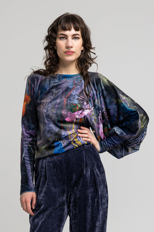 Serena Velvet Asymmetric Sleeve Top
