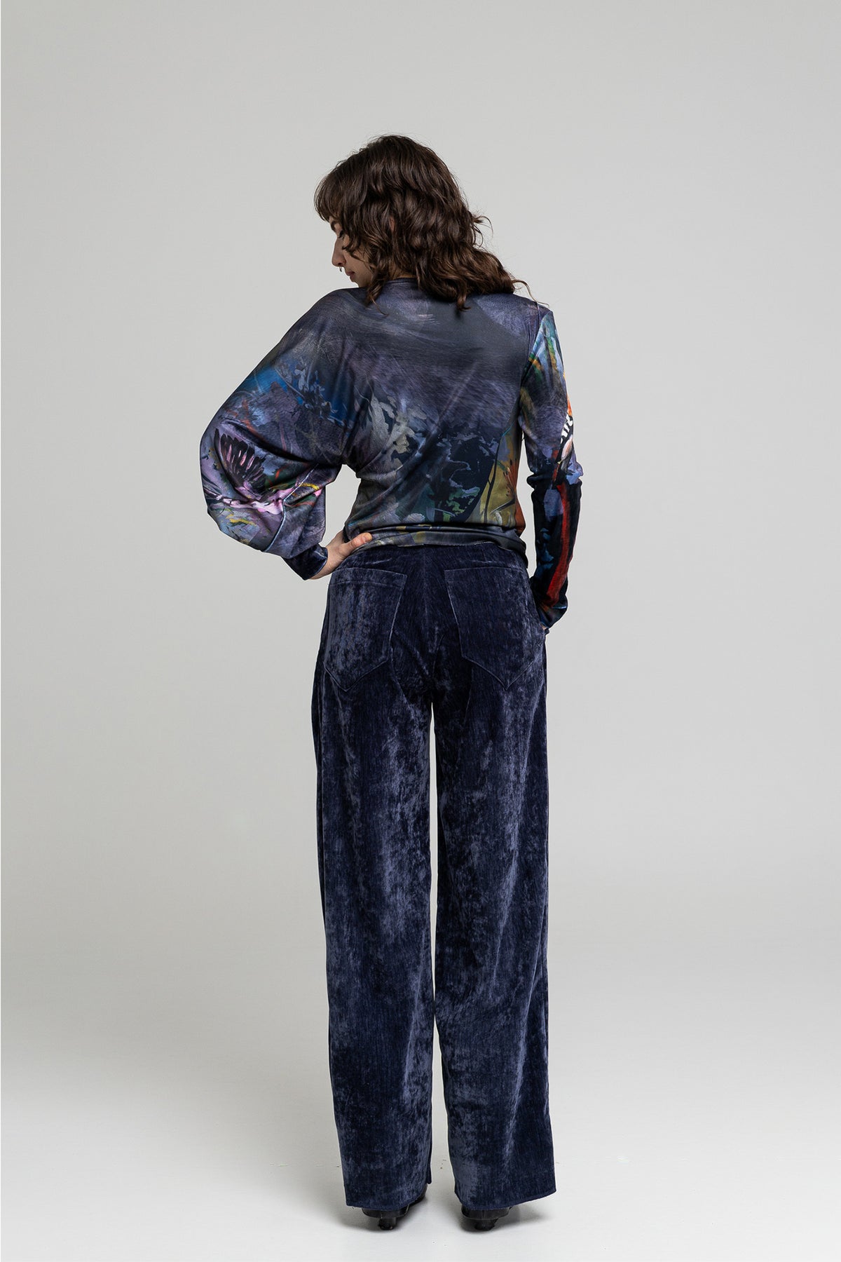Serena Velvet Asymmetric Sleeve Top