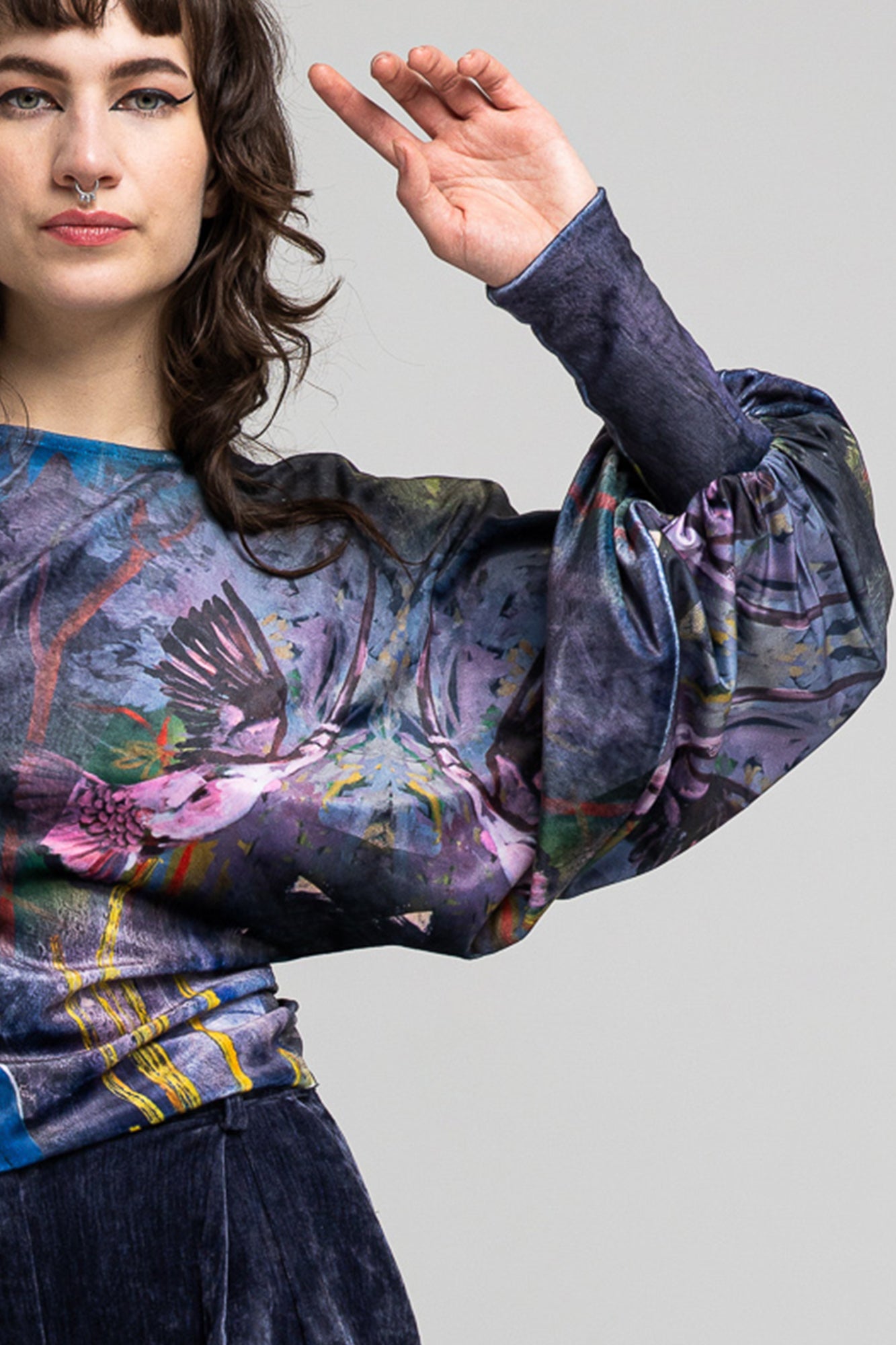 Serena Velvet Asymmetric Sleeve Top