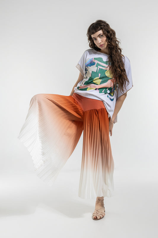 pleated culottes with elastic waistline