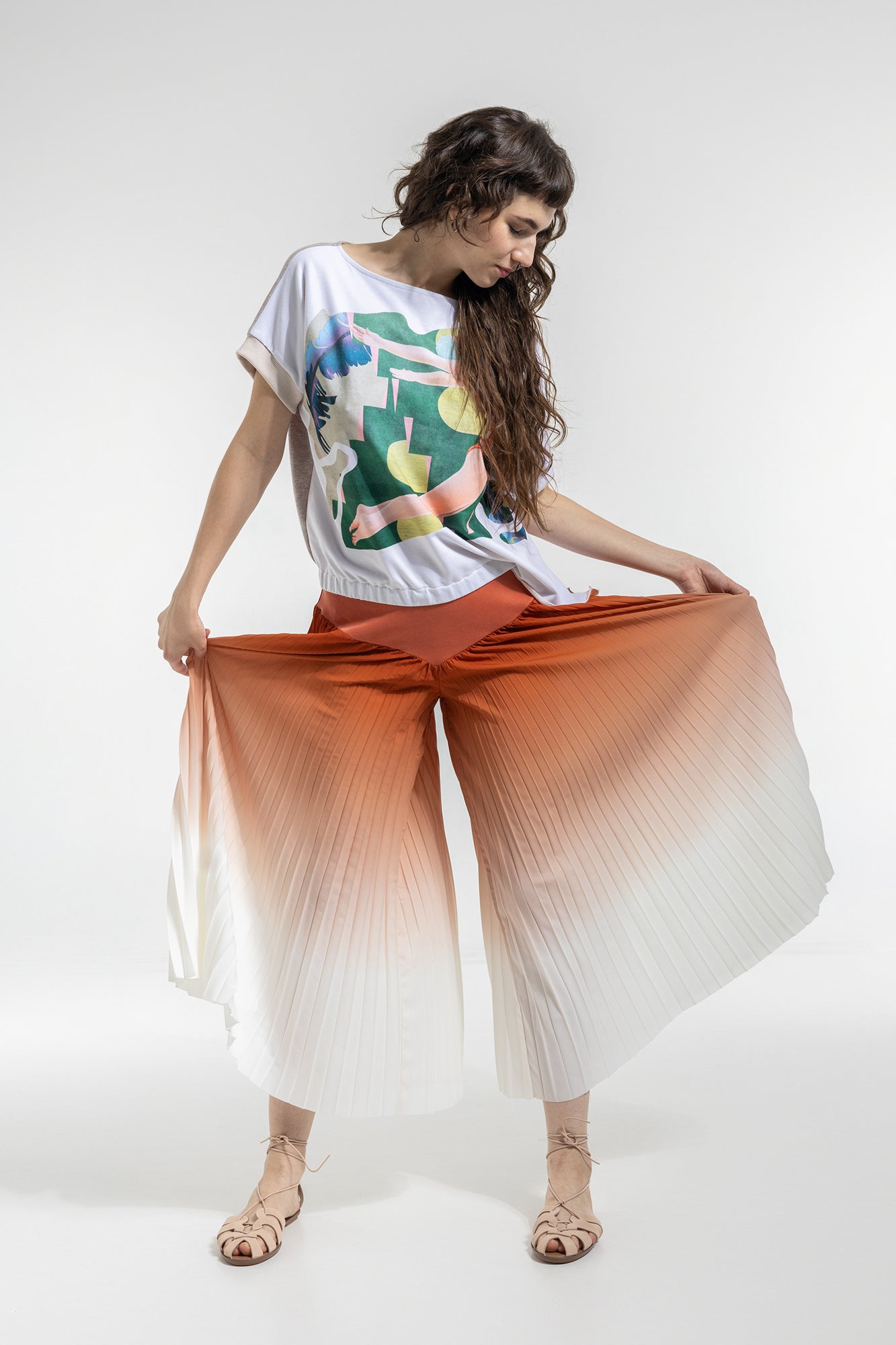 pleated culottes from ombré fabric