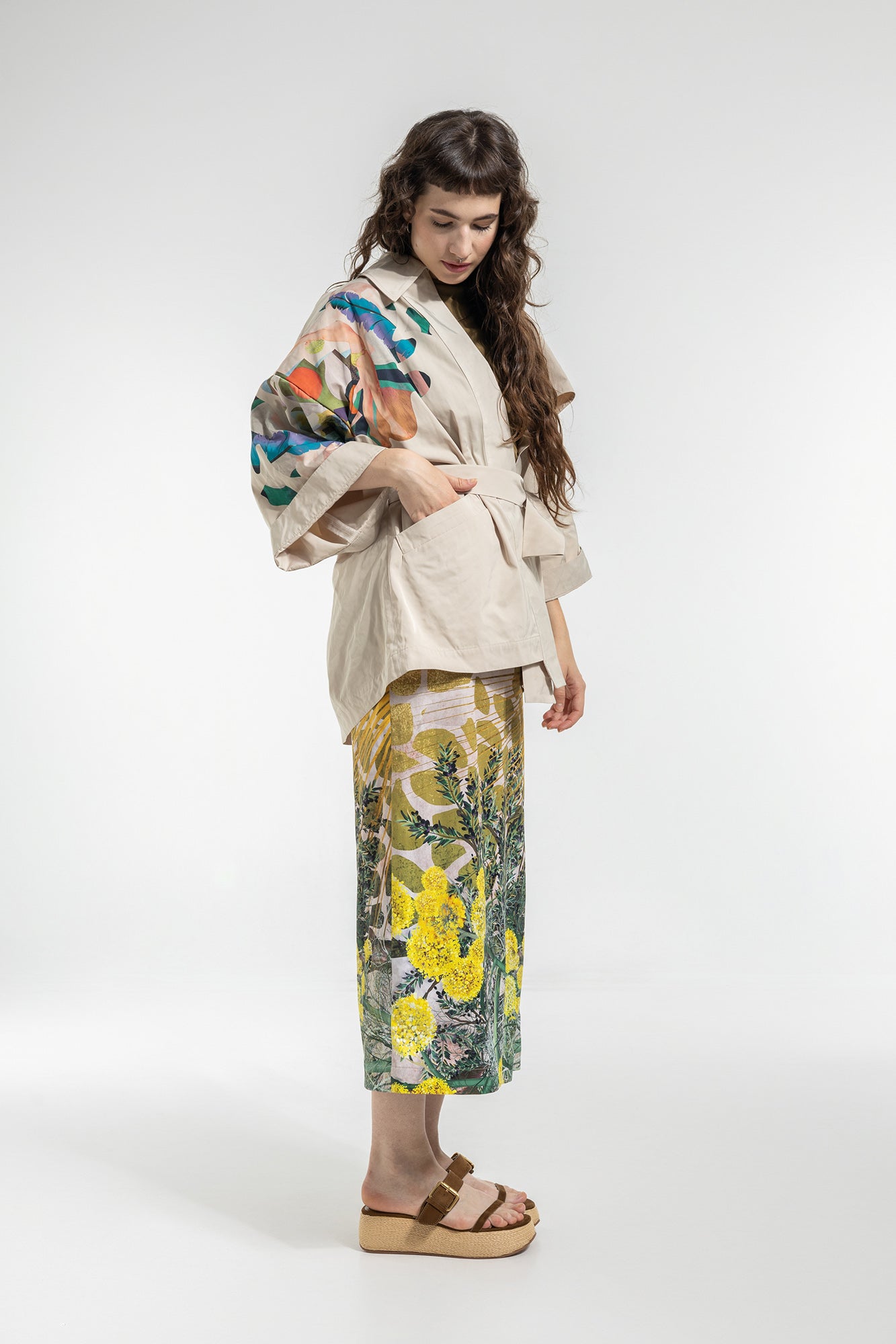 trench kimono with front pockets