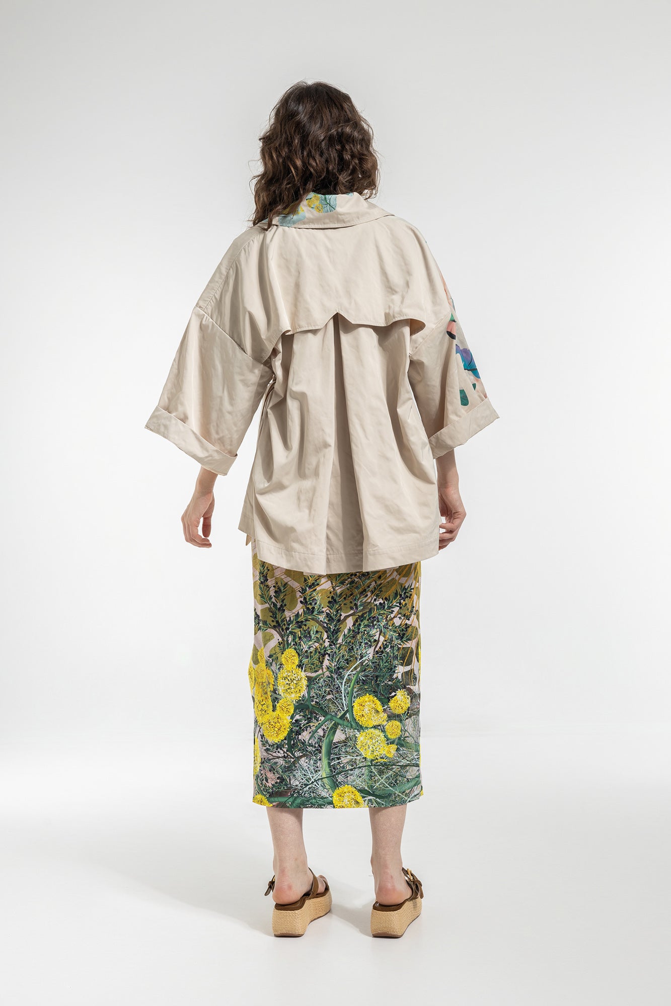 trench kimono with 3/4 length kimono sleeves