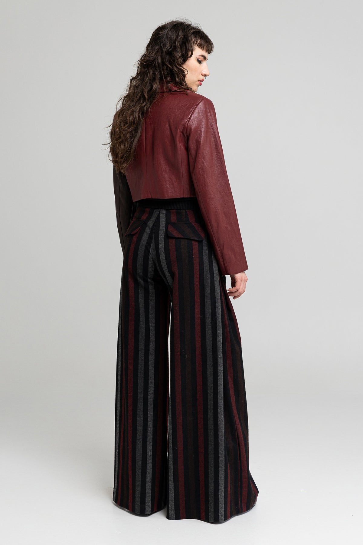 striped palazzo pants with flaps on the back artista budapest