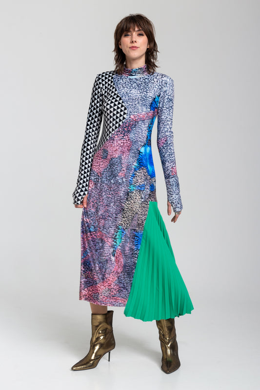 maxi elastic velvet dress with mock neck
