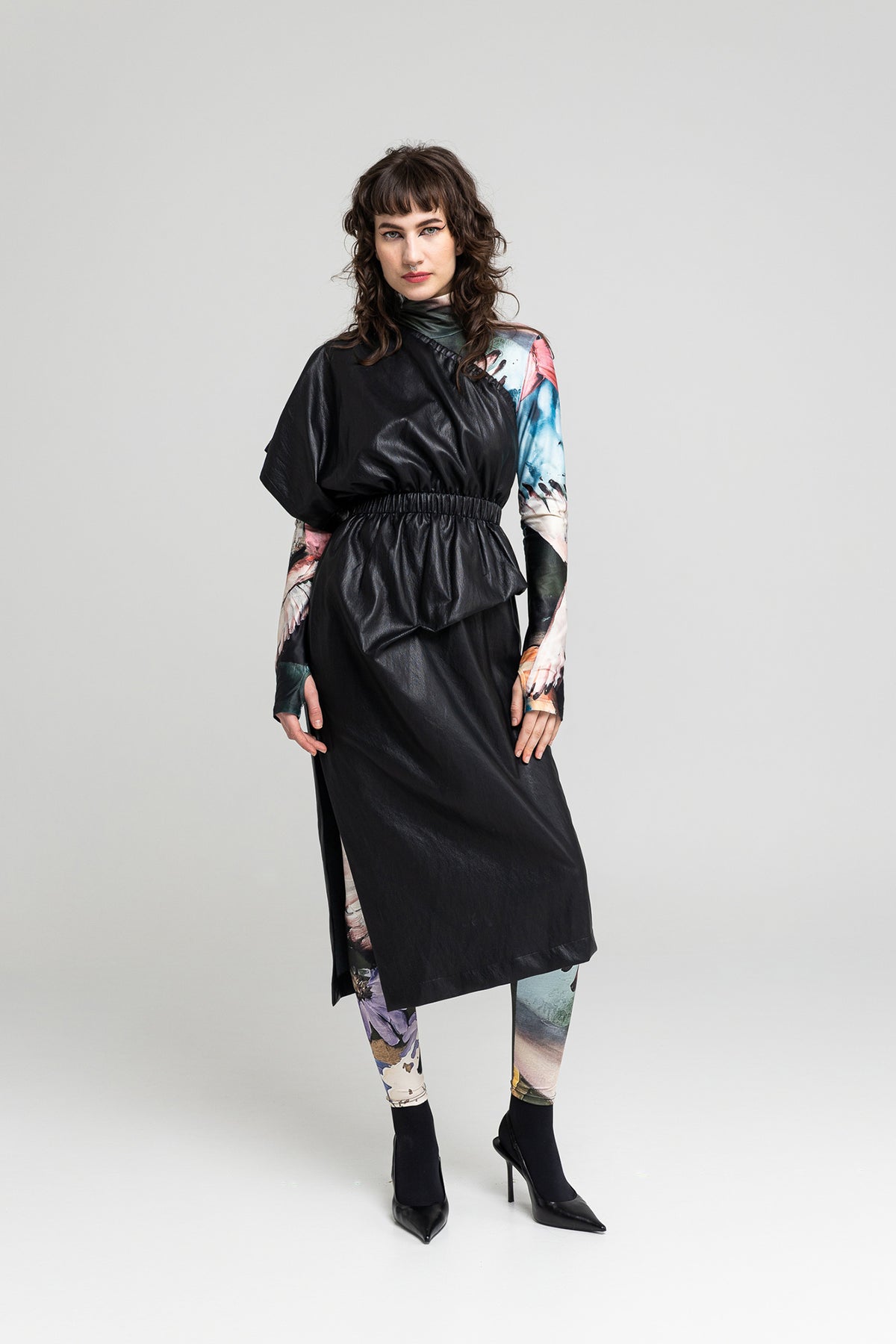 cold shoulder midi dress asymmetric sleeves artista budapest