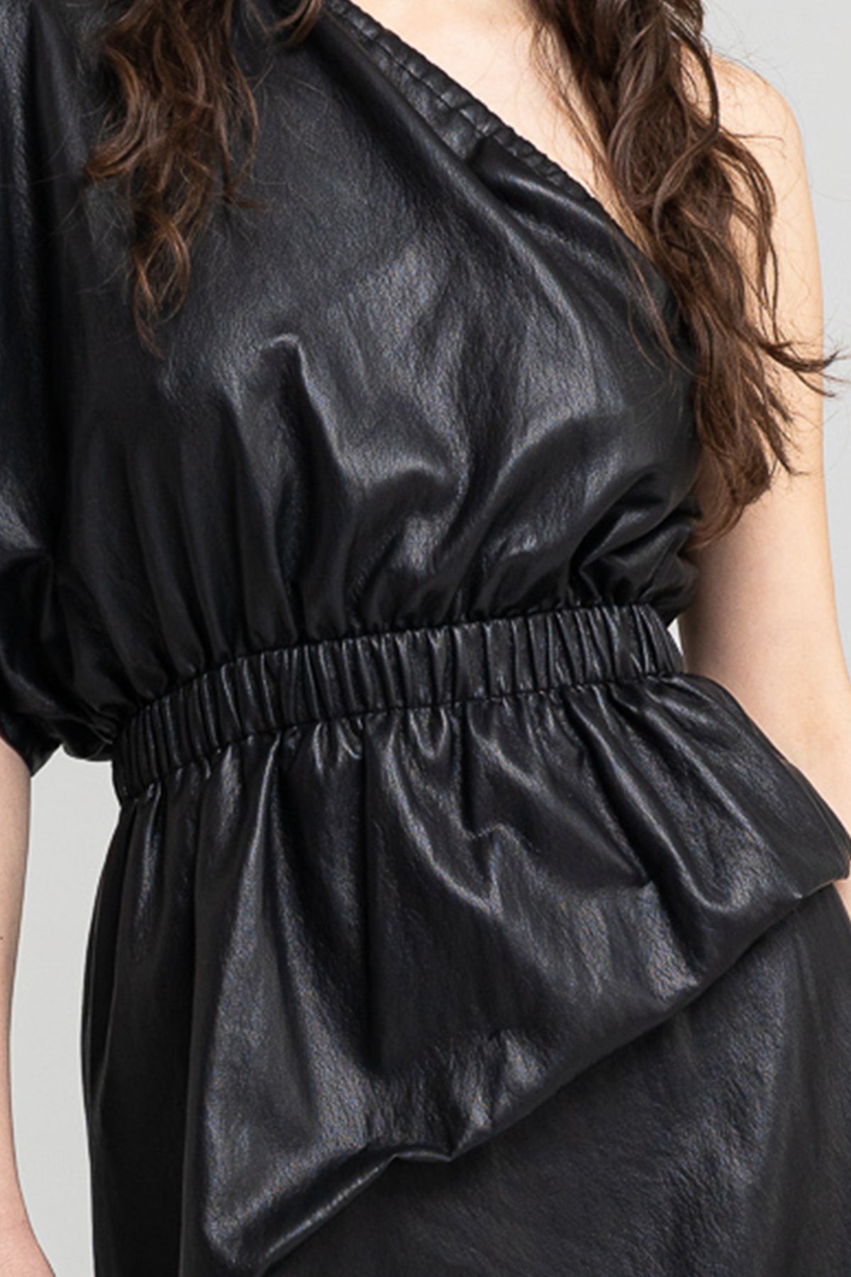 eco-leather cold shoulder midi dress artista budapest