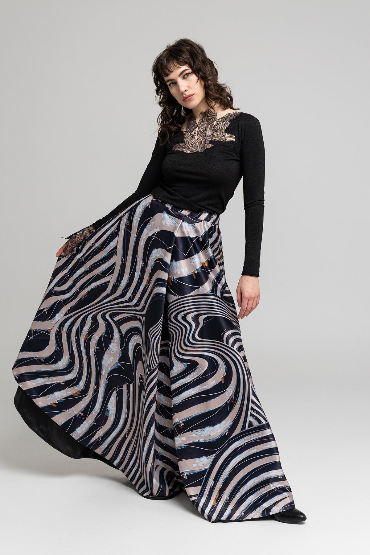 A-line maxi skirt with asymmetric hemline artista budapest