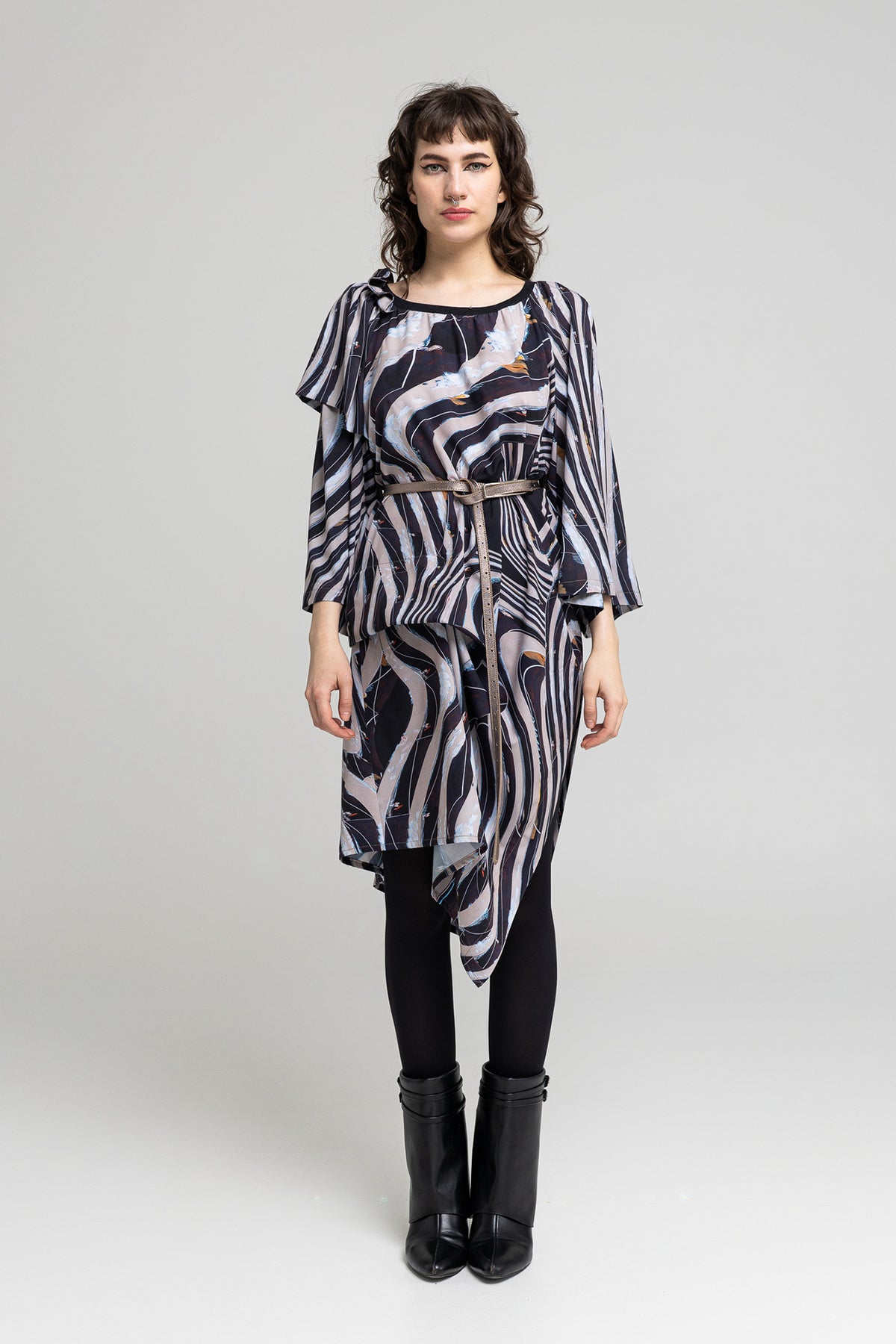 folded midi dress with asymmetric hemline artista budapest