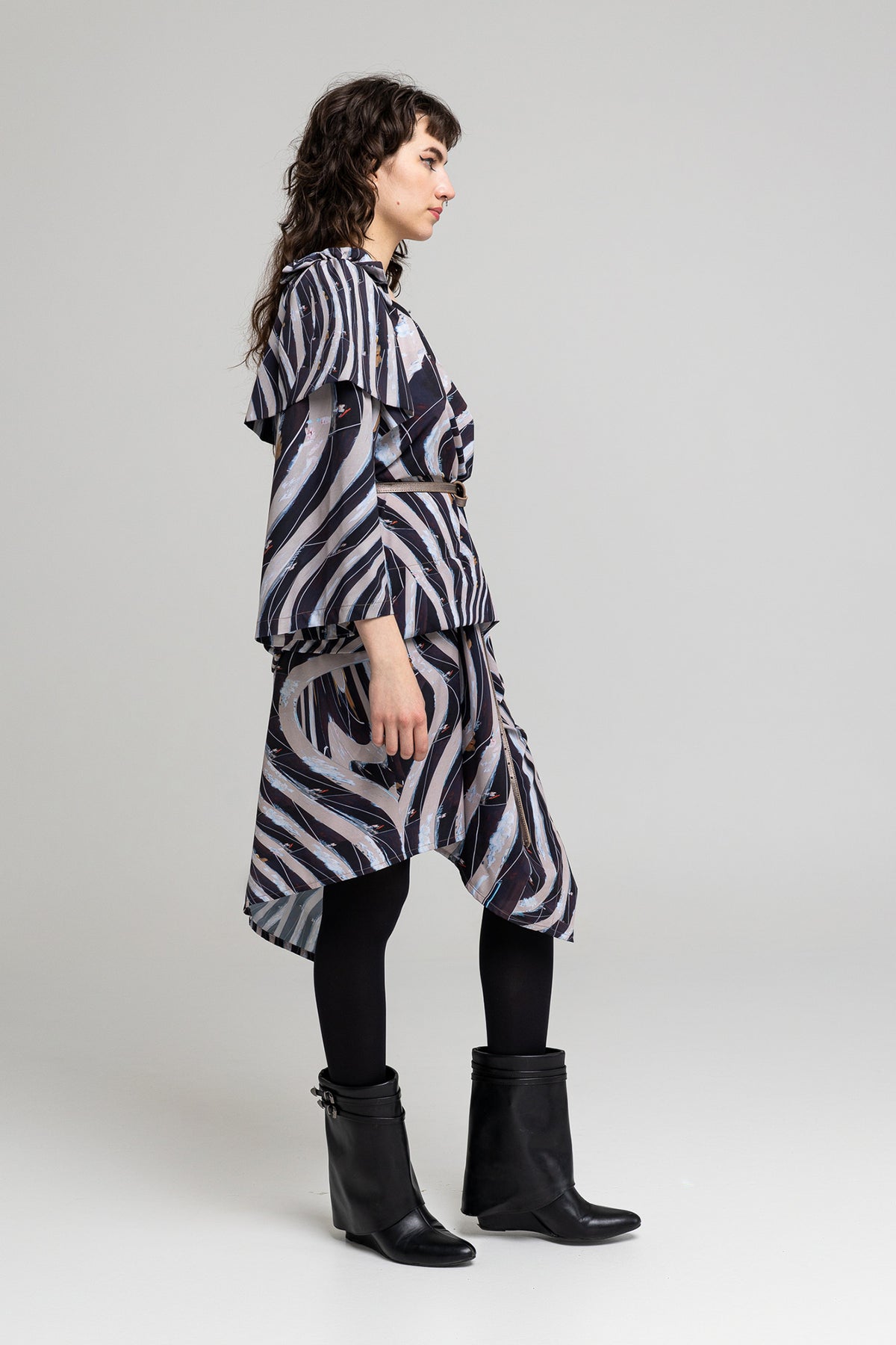 folded midi dress with frill detail on the right sleeve artista budapest