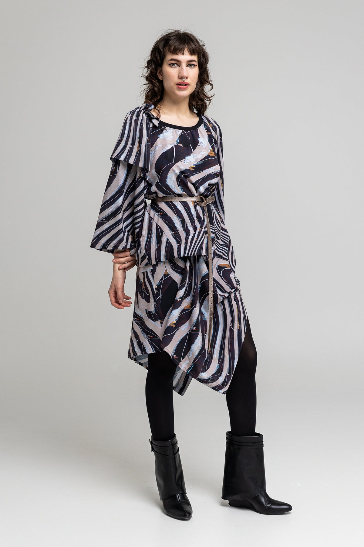 folded midi dress with slit on left side artista budapest