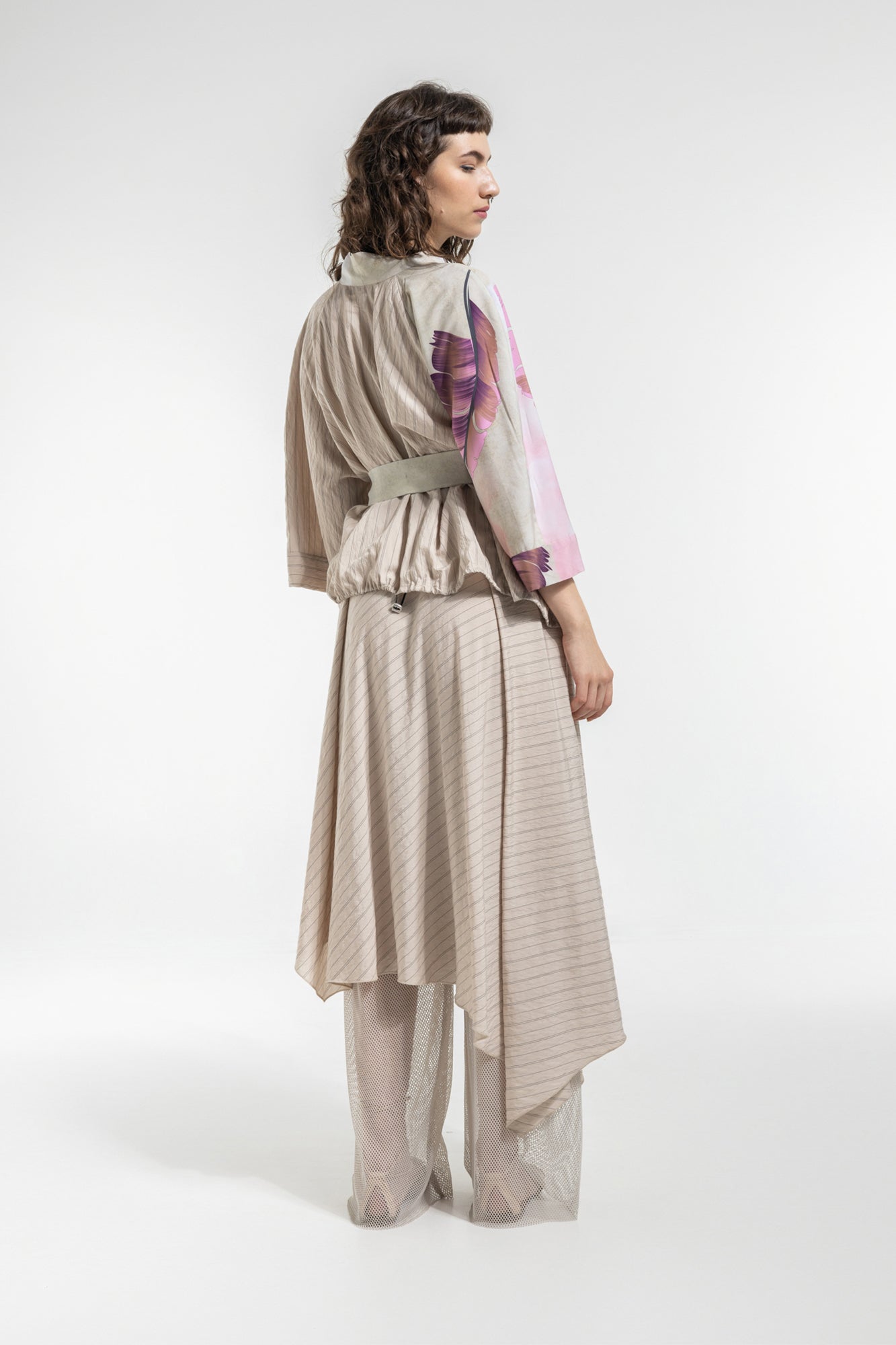 ivory pinstriped modal fabric kimono