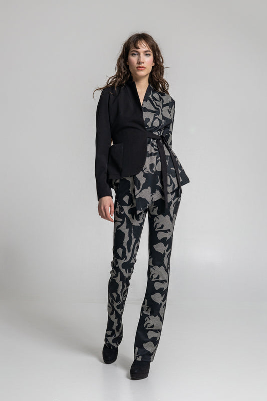 asymmetric blazer with overlapped v-neckline