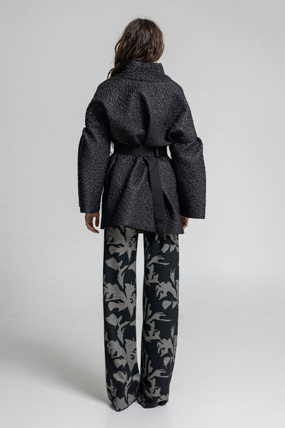wide palazzo leg pants with pin check print design